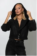 Σετ jean cropped jacket με μεγάλη κουκούλα και jean παντελόνι loose μαύρο