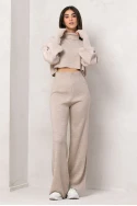 Πλεκτό σετ με παντελόνι και crop top μπλούζα μπέζ