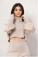 Πλεκτό σετ με παντελόνι και crop top μπλούζα μπέζ