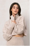Πλεκτό σετ με παντελόνι και crop top μπλούζα μπέζ