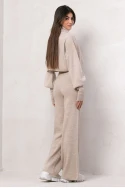 Πλεκτό σετ με παντελόνι και crop top μπλούζα μπέζ